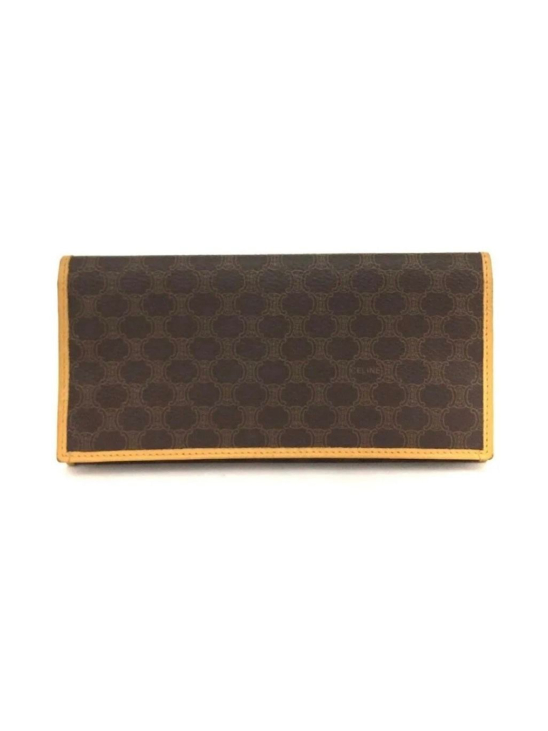 Women's Celine Triomphe Canvas Wallet In Brown And Tan, One Size
